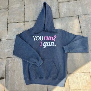 You run? I gun. Softball Gildan Hoodie - Size M
